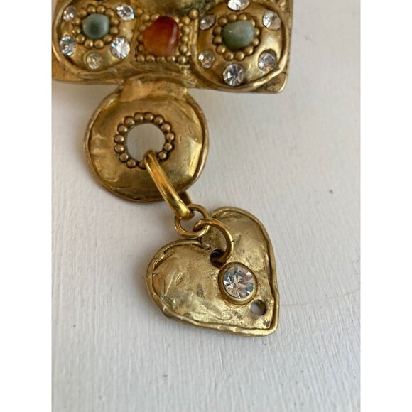 Vintage CLAIRE DEVE Gold Metal Double Chain Etruscan Statement Runway Necklace - Picture 7 of 16